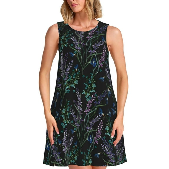 Hirioo Lavender Flowers for Sleeveless Dress Women's Sleeveless dress with Pockets