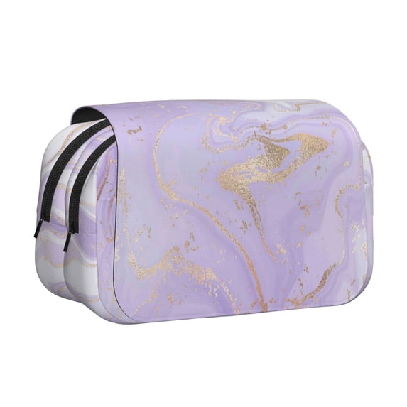 Hirioo Lavender Glitter Foil Stripes for Large Grid Mesh Pencil Case with Zipper Stationery Organizer Case