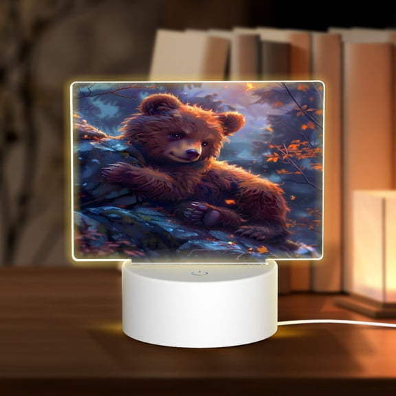 Hirioo Lazy Stone Bear for Rectangular Acrylic with Night Light Best Gifts for Lover Girl Mom, Valentine's Day Anniversary Birthday Wedding Present