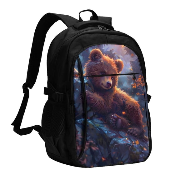 Hirioo Lazy Stone Bear for Travel Laptop Backpack with USB Charging Port for Men and Women