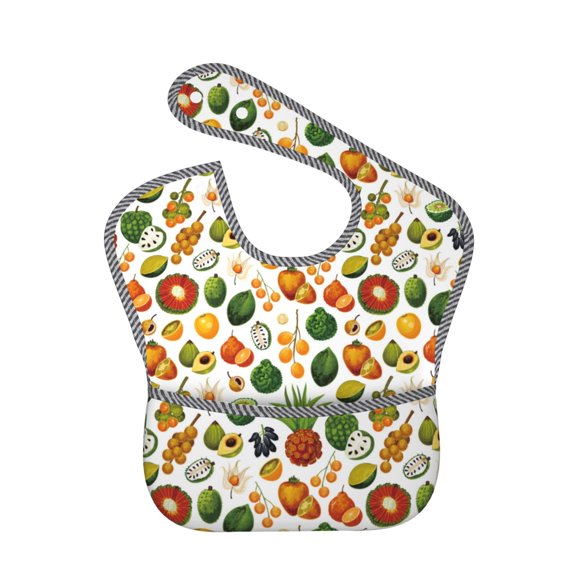 Hirioo Lemon Fruits Vegetables for Baby Waterproof Pocket Bib Adjustable Closed for Babies Toddlers with Large Pocket 6-24Months