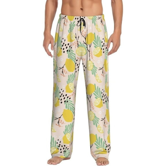 Hirioo Lemon Leaves for Men's PJ Pajama Pants Sleep Pants Men's Home Trousers with Pockets,S-3XL-3X-Large