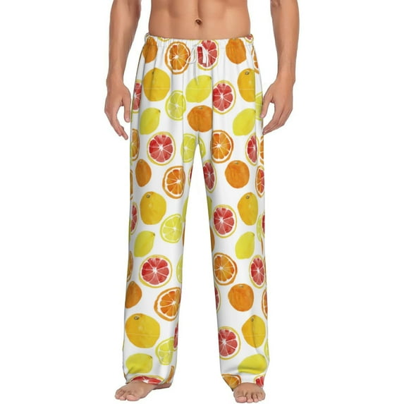 Hirioo Lemon Orange for Men's PJ Pajama Pants Sleep Pants Men's Home Trousers with Pockets,S-3XL-X-Large