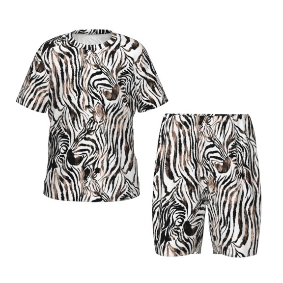 Hirioo Leopard And Zebra for Short-Sleeved Pajama Set For Kids Short Sleeve Set Soft Summer Sleepwear Pj Sets-3X-Large