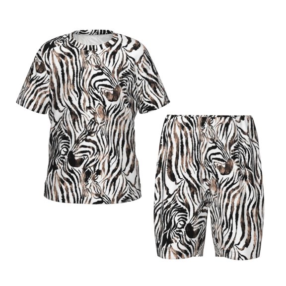 Hirioo Leopard And Zebra for Short-Sleeved Pajama Set For Kids Short Sleeve Set Soft Summer Sleepwear Pj Sets-Medium