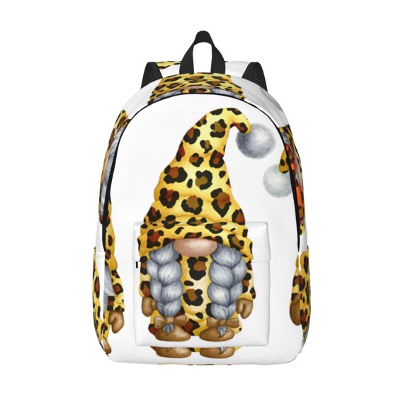 Hirioo Leopard Gnomes Canvas Backpack, Durable Travel Backpack with Multiple Compartments,Large Capacity, Backpack for School, Hiking, Work