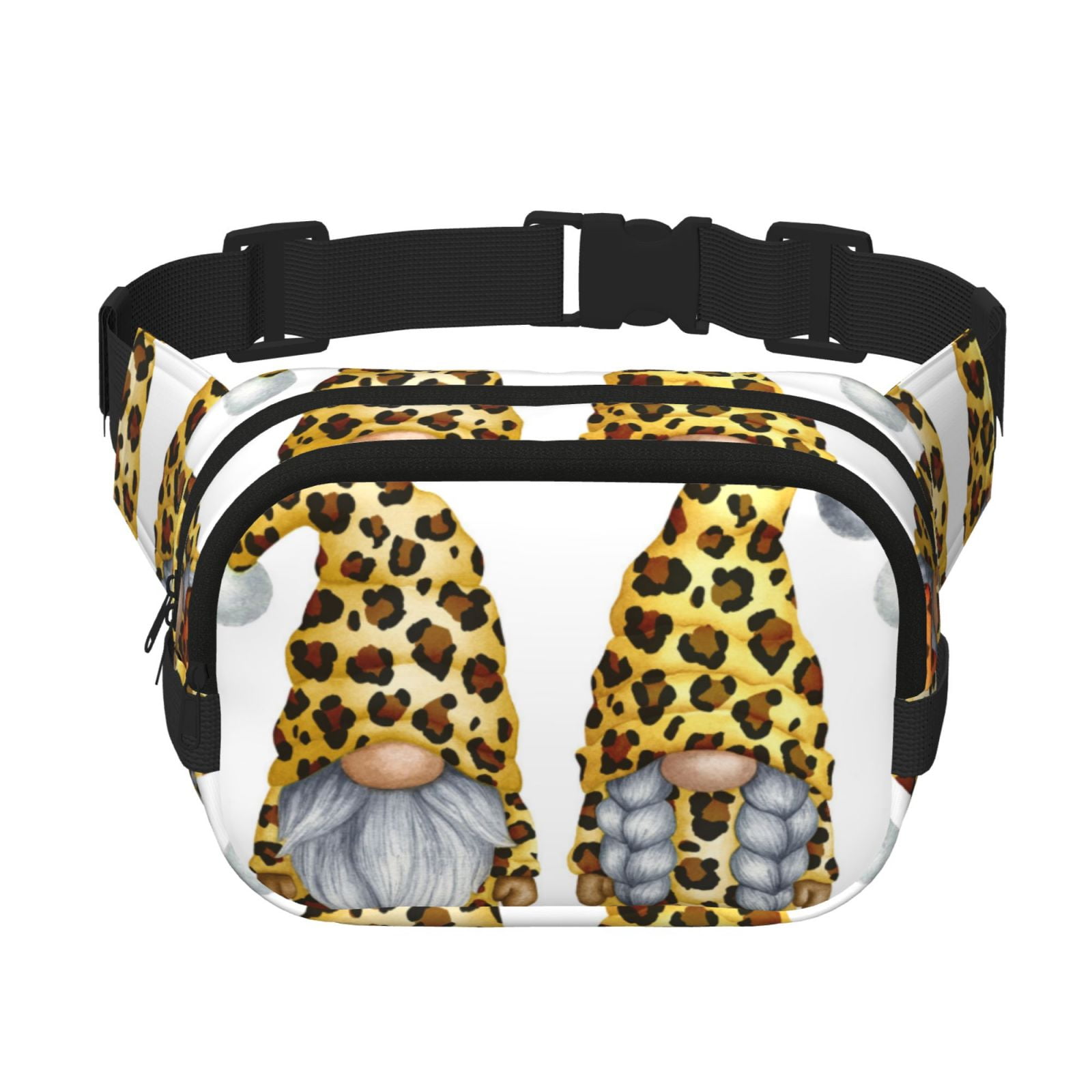 Hirioo Leopard Gnomes for Double Layer Waist Bag Adjustable Fanny Pack For Travel Running Hiking
