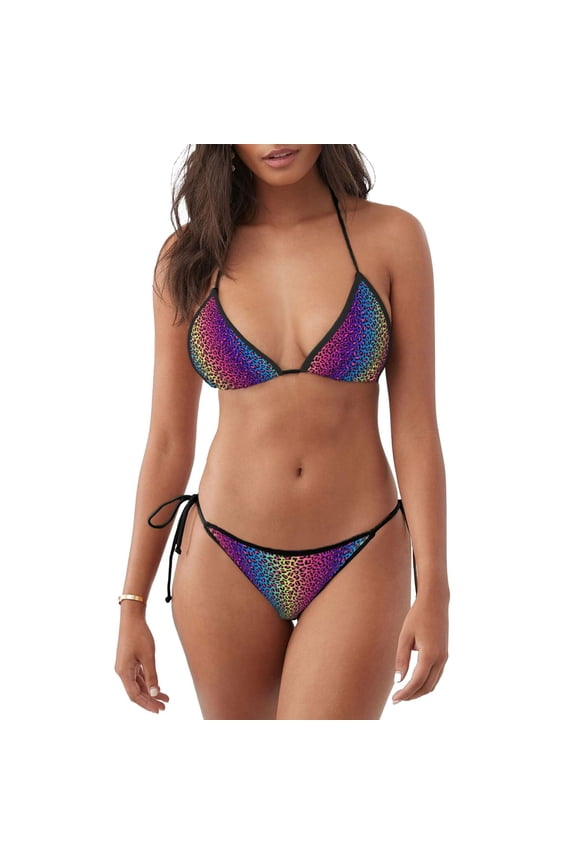 Leopard Neon Rainbow Gradient for Bikinis Swimsuit Set for Women Swimwear Triangle Bathing Suit Summer Swimwear