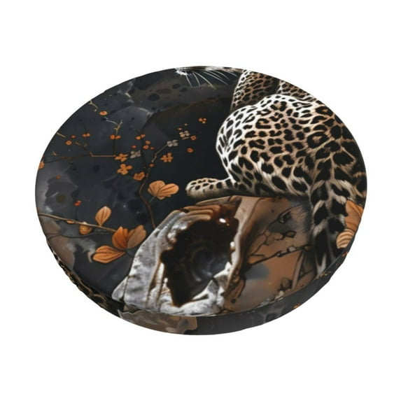 Hirioo Leopard On Tree Branch for Round Bar Stool Seat Covers Washable Stool Cushion Slipcover Elastic Bar Chair Covers for 12-14 Inch Chair-13 inch