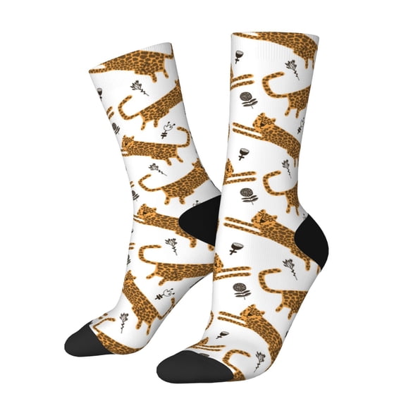 Hirioo Leopard Print Pattern Adult Middle Tube Socks Breathable Sock Non-Pilling,Contrasting Color Design