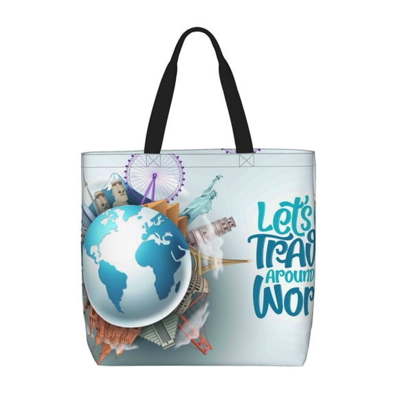 Hirioo Let's go Travel for Tote Bag for Women, Quilted Shoulder Bag with Zipper, Large Capacity Handbags for Casual, Travel, Work