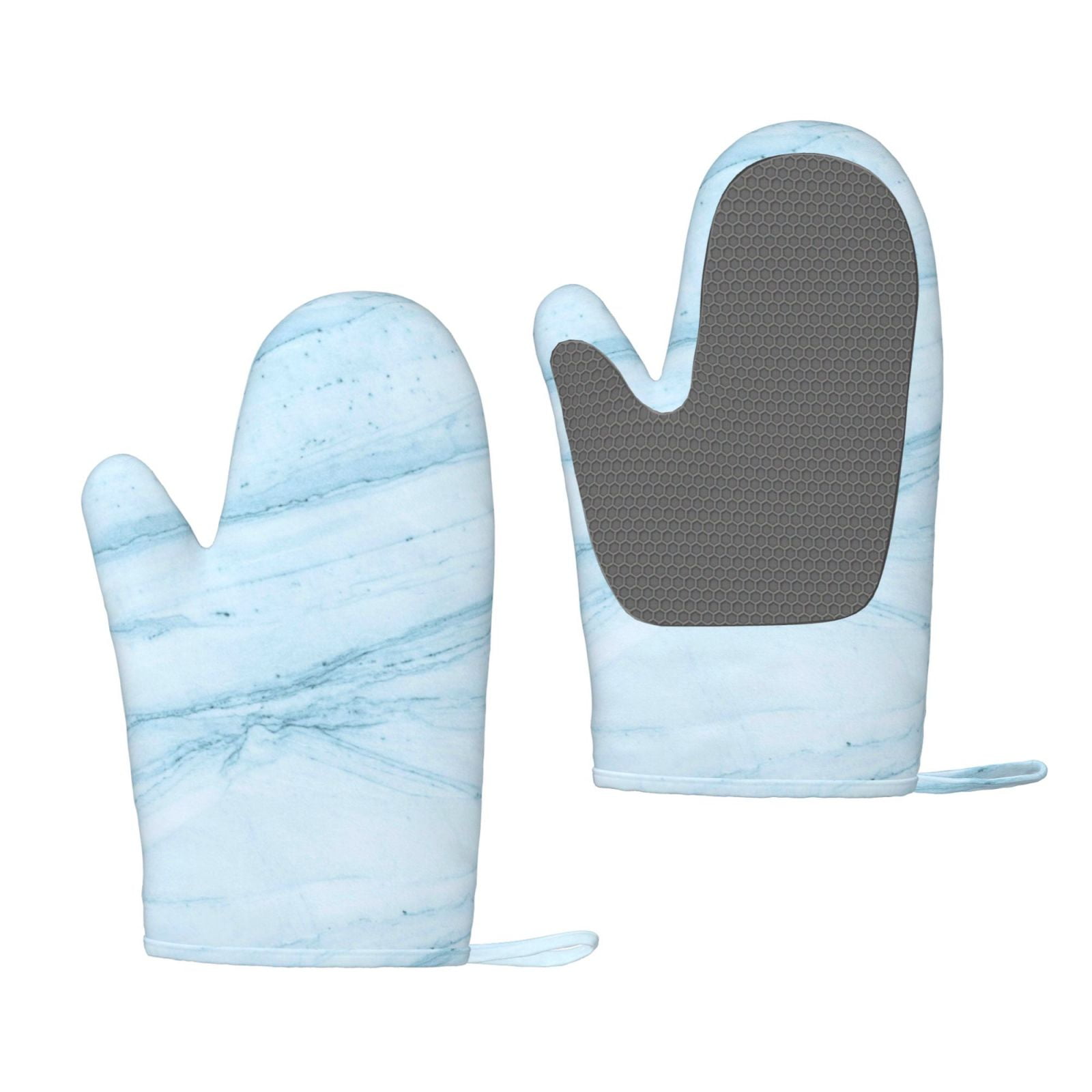 Hirioo Light Blue Marble for Silicone Oven Mitts for BBQ, Baking, Cooking, Set of 2, Heat Resistant 260℃, Non-Slip Kitchen Essentials