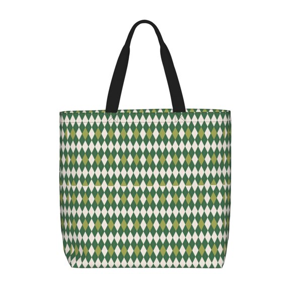 Hirioo Light Green Squares for Tote Bag for Women, Quilted Shoulder Bag with Zipper, Large Capacity Handbags for Casual, Travel, Work