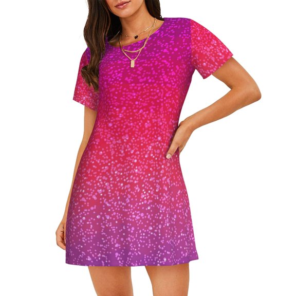 Hirioo Light Purple Glitter for Women’s Nightdress Comfortable Short Sleeve Nightwear Casual Sleep Dress