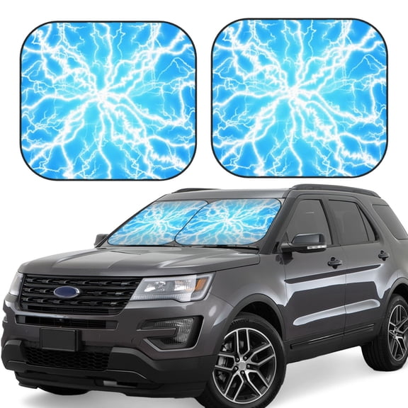 Hirioo Light blue flash for 2PCS Windshield Sun Shade Foldable | Front Windshield Shade for Sun, Heat and UV Rays-Small