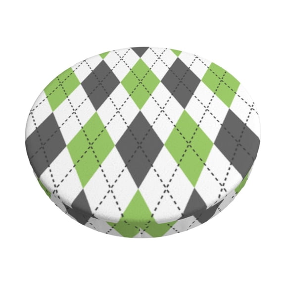 Hirioo Light green and black argyle for Round Bar Stool Seat Covers Washable Stool Cushion Slipcover Elastic Bar Chair Covers for 12-14 Inch Chair-12 inch