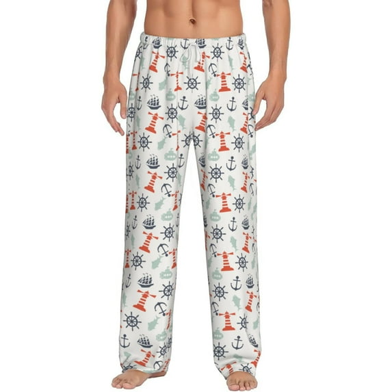 Hirioo Lighthouse Sailboat for Men's PJ Pajama Pants Sleep Pants Men's Home Trousers with Pockets,S-3XL-3X-Large