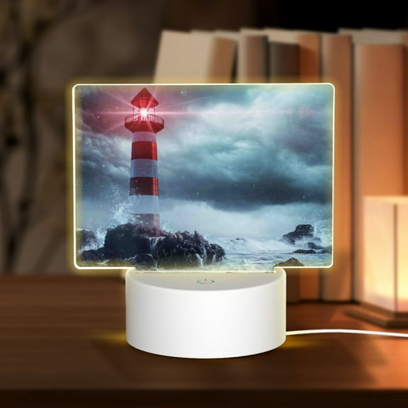 Hirioo Lighthouse in a Stormy Sea for Rectangular Acrylic with Night Light Best Gifts for Lover Girl Mom, Valentine's Day Anniversary Birthday Wedding Present