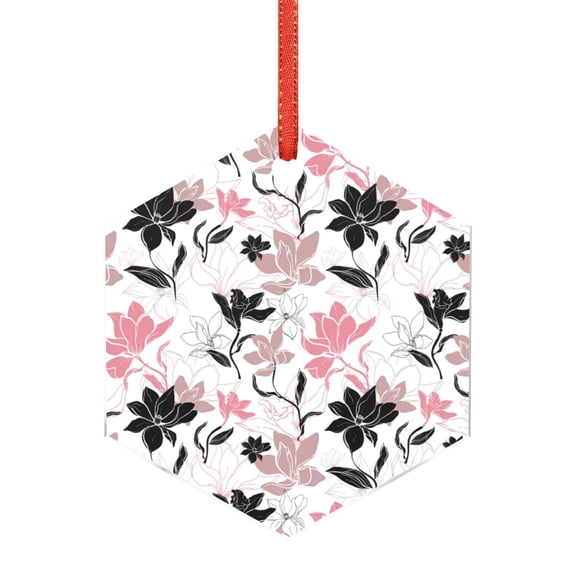 Hirioo Lilies Flowers for Acrylic Christmas Pendant Hanging Christmas Tree Ornaments, Car, Home, Office Gift Decor-Hexagon