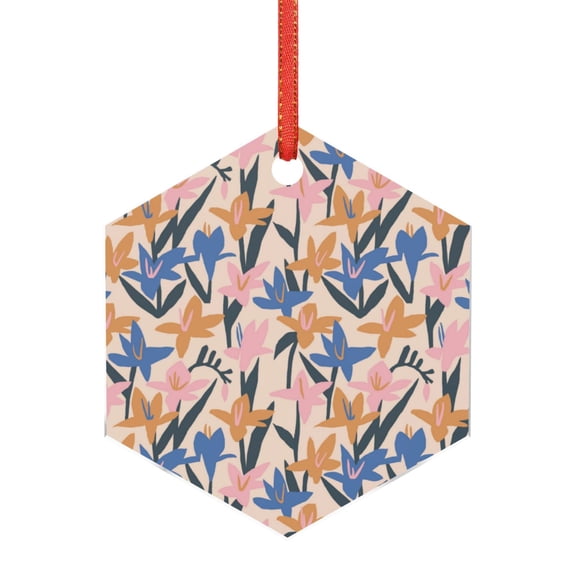 Hirioo Lilies Flowers for Acrylic Christmas Pendant Hanging Christmas Tree Ornaments, Car, Home, Office Gift Decor-Hexagon