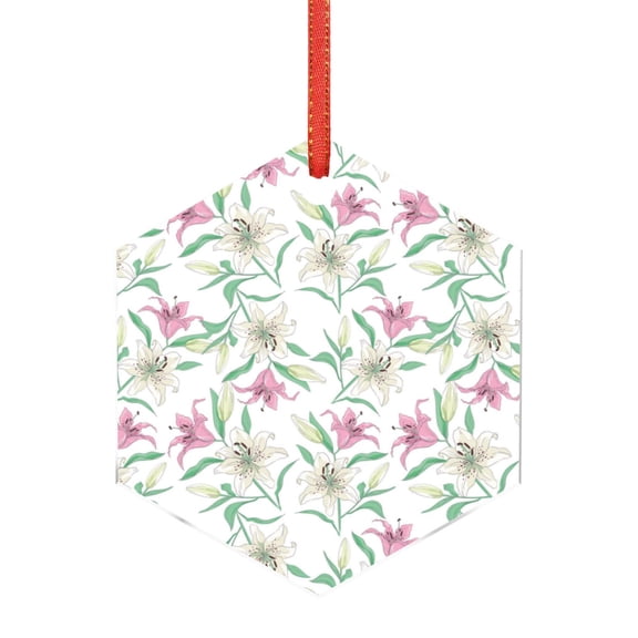 Hirioo Lilies Flowers for Acrylic Christmas Pendant Hanging Christmas Tree Ornaments, Car, Home, Office Gift Decor-Hexagon