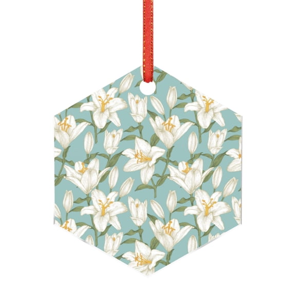 Hirioo Lilies Flowers for Acrylic Christmas Pendant Hanging Christmas Tree Ornaments, Car, Home, Office Gift Decor-Hexagon