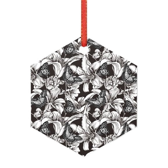 Hirioo Lilies Flowers for Acrylic Christmas Pendant Hanging Christmas Tree Ornaments, Car, Home, Office Gift Decor-Hexagon