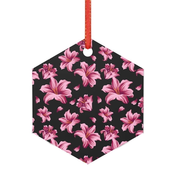 Hirioo Lilies Flowers for Acrylic Christmas Pendant Hanging Christmas Tree Ornaments, Car, Home, Office Gift Decor-Hexagon