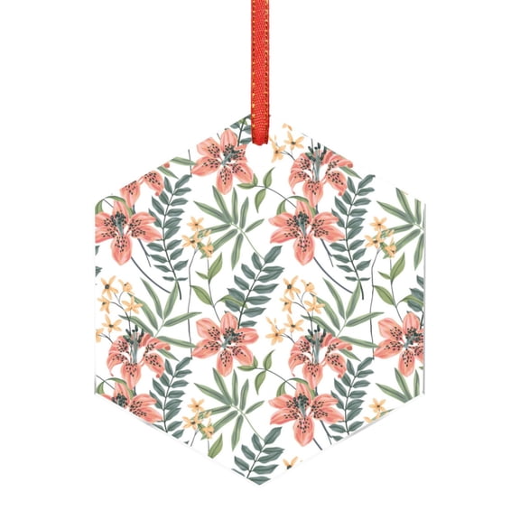 Hirioo Lilies Flowers for Acrylic Christmas Pendant Hanging Christmas Tree Ornaments, Car, Home, Office Gift Decor-Hexagon