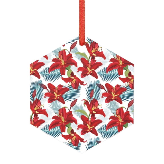 Hirioo Lilies Flowers for Acrylic Christmas Pendant Hanging Christmas Tree Ornaments, Car, Home, Office Gift Decor-Hexagon