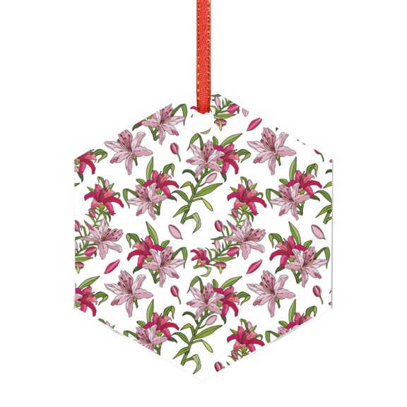Hirioo Lilies Flowers for Acrylic Christmas Pendant Hanging Christmas Tree Ornaments, Car, Home, Office Gift Decor-Hexagon