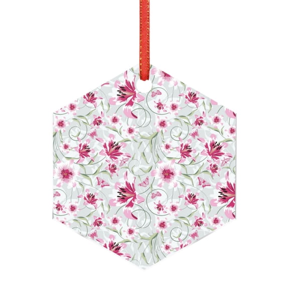 Hirioo Lilies Flowers for Acrylic Christmas Pendant Hanging Christmas Tree Ornaments, Car, Home, Office Gift Decor-Hexagon
