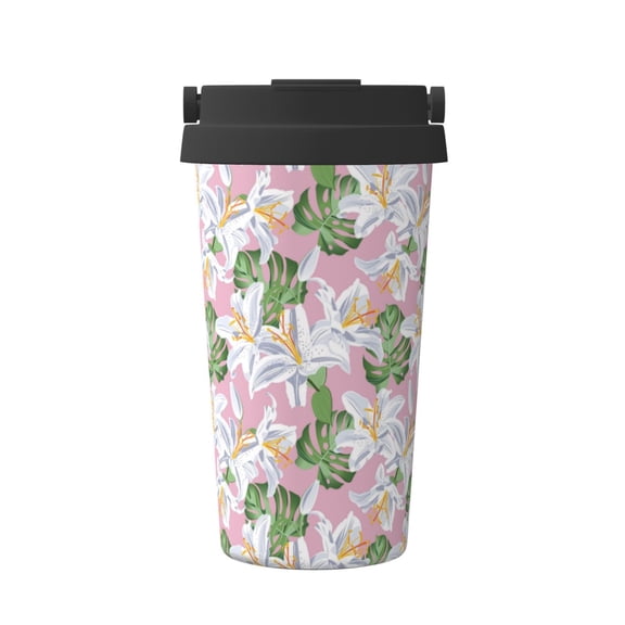 Hirioo Lilies Flowers for Coffee Travel Mug Insulated Coffee Mug with Lid