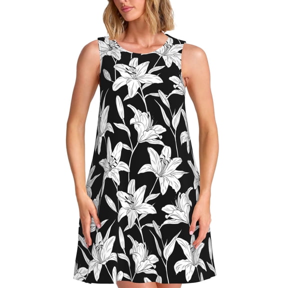 Hirioo Lilies Flowers for Sleeveless Dress Women's Sleeveless dress with Pockets