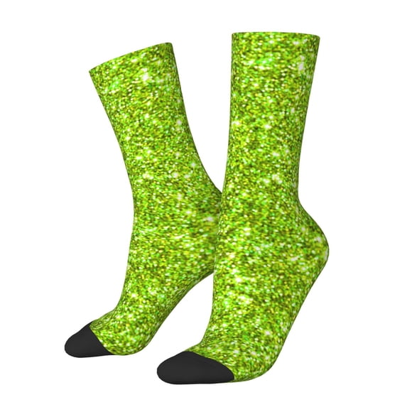 Hirioo Lime green glitter Pattern Adult Middle Tube Socks Breathable Sock Non-Pilling,Contrasting Color Design