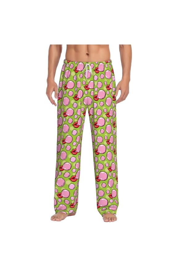 Lips blowing bubble gum for Men's PJ Pajama Pants Sleep Pants Men's Home Trousers with Pockets,S-3XL-X-Large