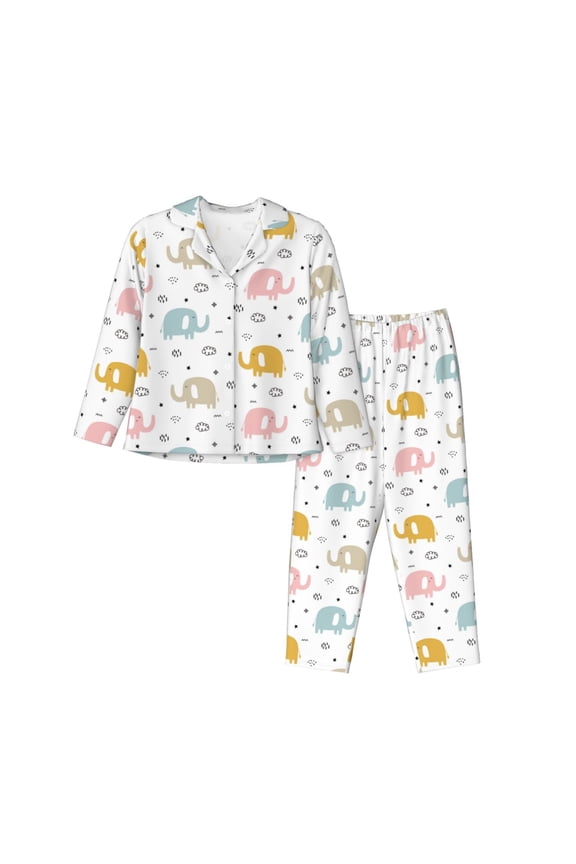 Little Elephant for Women's Pajama Sets 2 Piece Pjs Women's Long-Sleeved Pajama Set Button Down Sleepwear,S-XXL-Medium