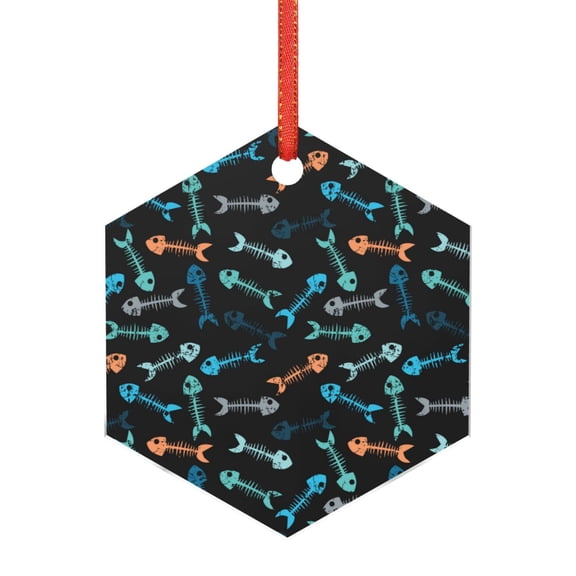 Hirioo Little Fish Skeleton for Acrylic Christmas Pendant Hanging Christmas Tree Ornaments, Car, Home, Office Gift Decor-Hexagon