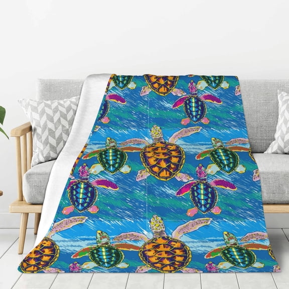 Hirioo Little Sea Turtles for Flannel Blanket, Cozy and Warm Throw for Bed or Couch ,Perfect for All Seasons-50"x40"