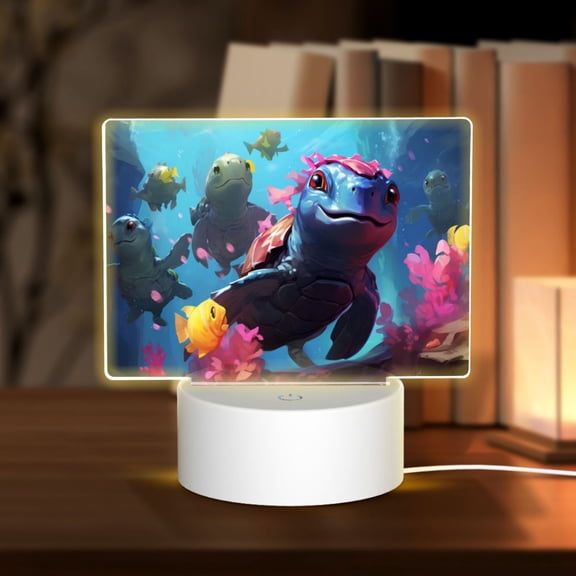 Hirioo Lively Cute Turtle for Rectangular Acrylic with Night Light Best Gifts for Lover Girl Mom, Valentine's Day Anniversary Birthday Wedding Present