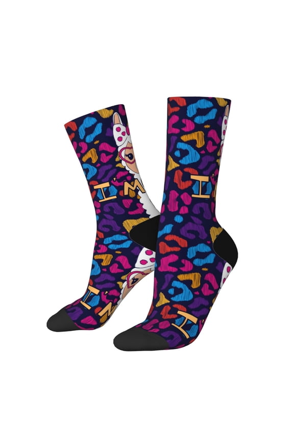 Llama Alpaca Pattern Adult Middle Tube Socks Breathable Sock Non-Pilling,Contrasting Color Design