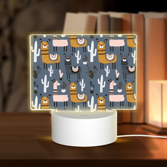 Hirioo Llama and Cactus for Rectangular Acrylic with Night Light Best Gifts for Lover Girl Mom, Valentine's Day Anniversary Birthday Wedding Present