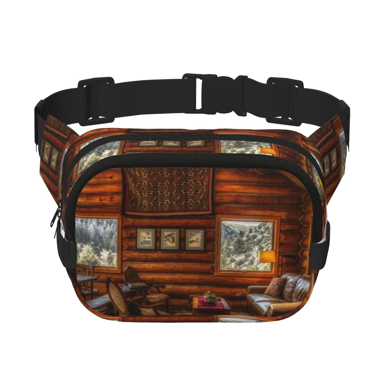 Hirioo Log Cabin Inside for Double Layer Waist Bag Adjustable Fanny Pack For Travel Running Hiking