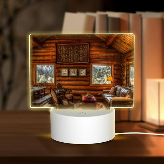 Hirioo Log Cabin Inside for Rectangular Acrylic with Night Light Best Gifts for Lover Girl Mom, Valentine's Day Anniversary Birthday Wedding Present