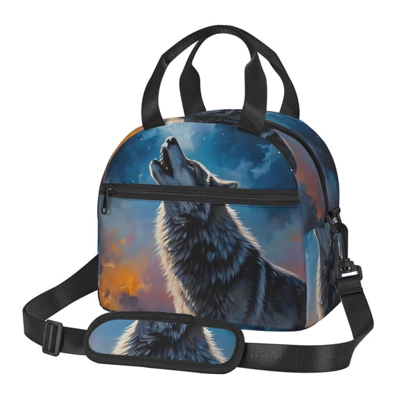 Hirioo Lonely Night Sky Wolf for Crossbody Lunch Box for Women Men with Adjustable Shoulder Strap for School, Work and Travel
