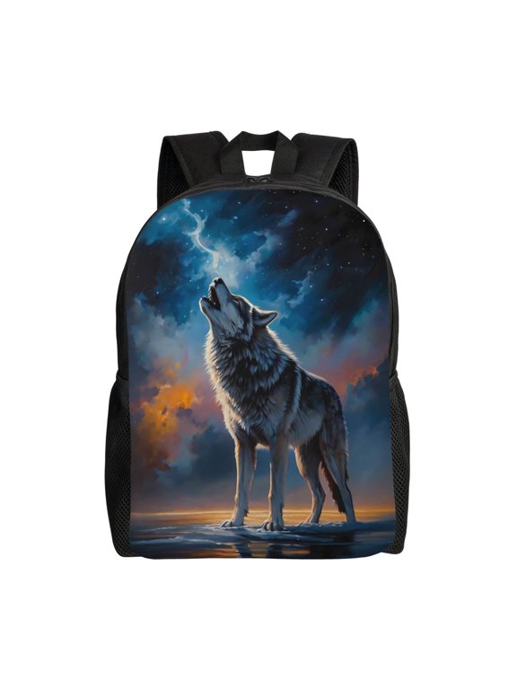 Lonely Night Sky Wolf for Travel Backpack for Women Men, Lightweight and Durable,Gift for Weekender, College, Work,and Outdoor Activities