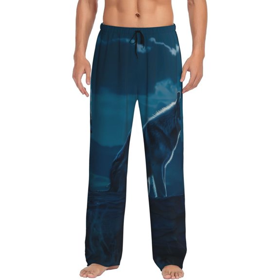 Hirioo Lonely Night Wolf for Women's PJ Pajama Pants Sleep Pants Women's Home Trousers with Pockets,S-3XL-Small