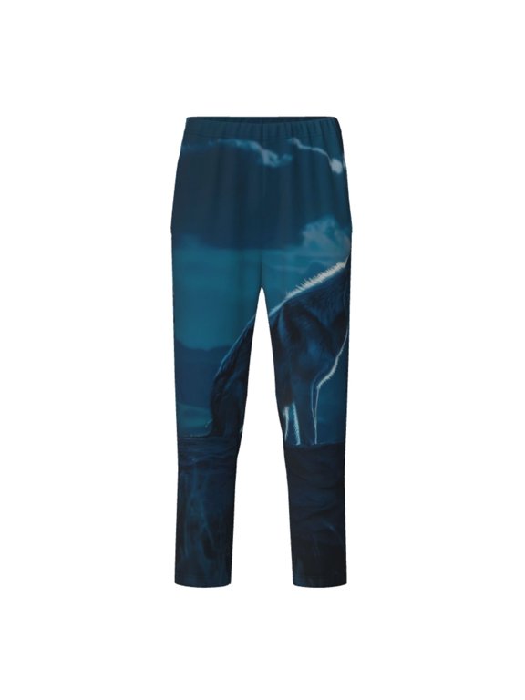 Lonely Night Wolf for Teenagers' Pajama Pants Womens Lounge Pants with Pockets Pj Bottoms Pants for Men-Large