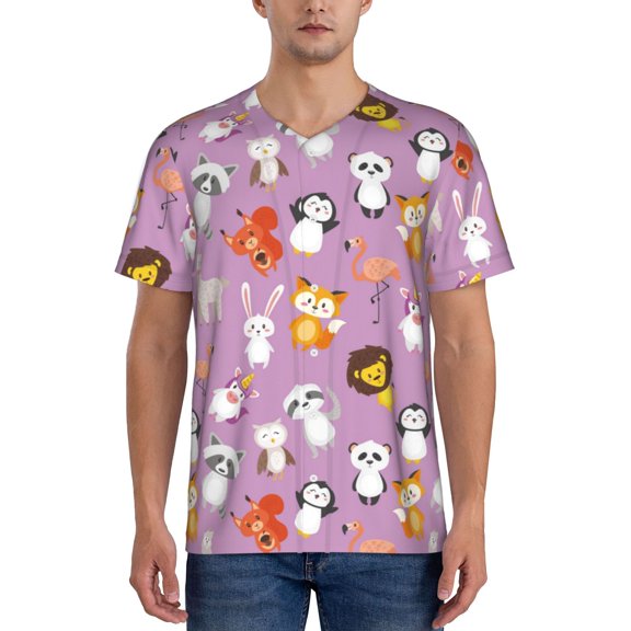 Hirioo Lovely Animals for Men's Baseball T-shirt Shirts Short Sleeve Casual Summer Button Stretch T Shirts,Size S-4XL-4X-Large