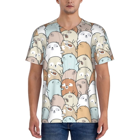 Hirioo Lovely Bear for Men's Baseball T-shirt Shirts Short Sleeve Casual Summer Button Stretch T Shirts,Size S-4XL-4X-Large